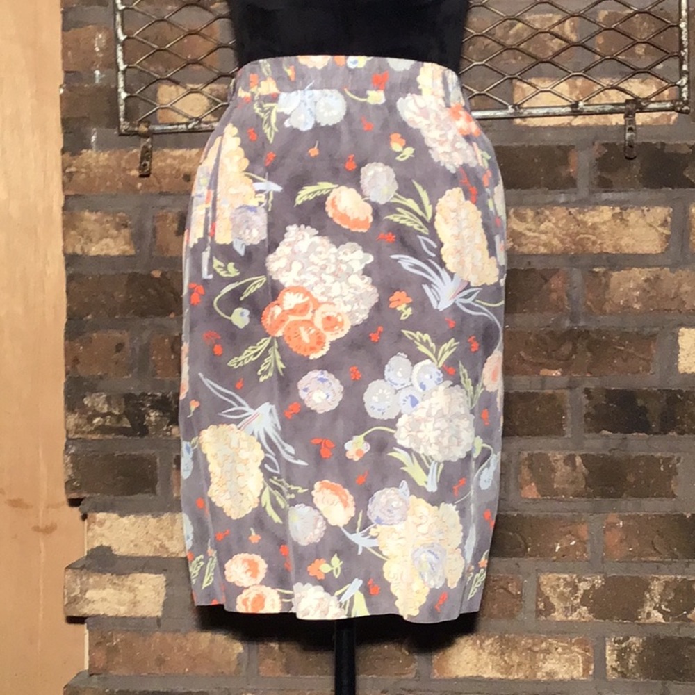 Liz Claiborne petite silk skirt gray floral SP